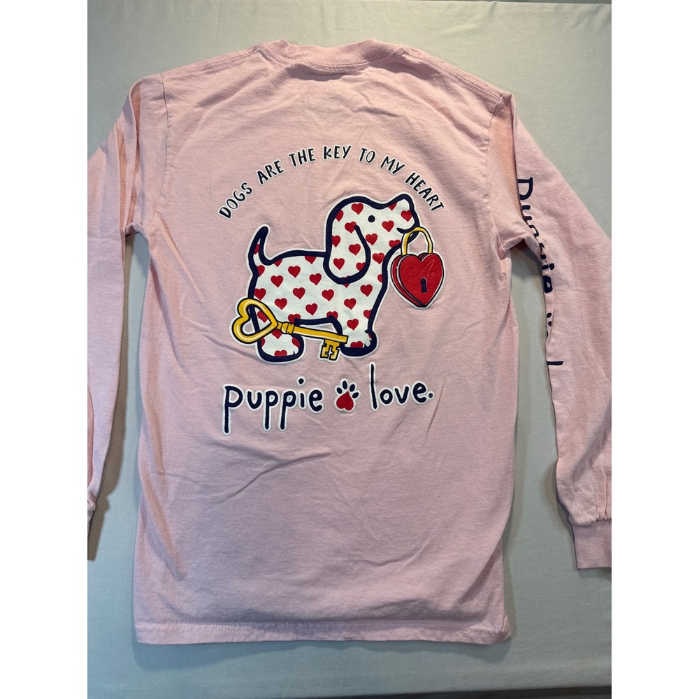 Puppie Love Rescue Graphic Long Sleeve Tee Pink Small Cotton Dog Logo Shirt - Picture 6 of 6